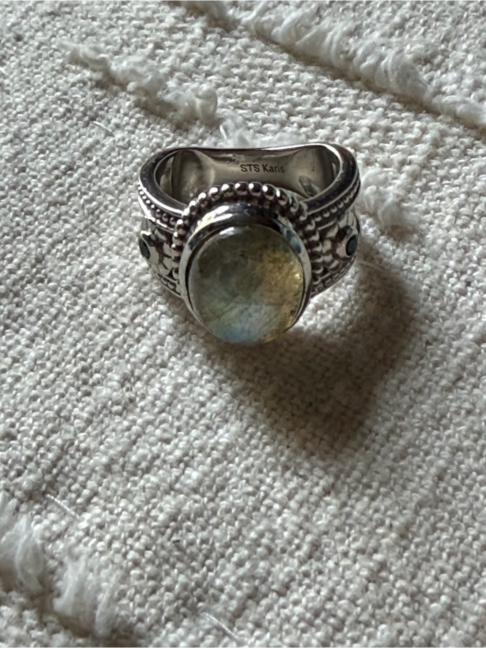 Silver Ring with Labradorite Oval Stone - Blue-Green